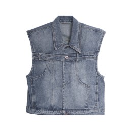 Design men's niche denim vest custom-made loose casual sleeveless denim jacket waistcoat shoulder pads retro denim vest men's outerwear millennial style retro fashion SKJN029 Design men's niche denim vest custom-made loose casual sleeveless denim jacket waistcoat shoulder pads retro denim vest men's outerwear millennial style retro fashion SKJN029